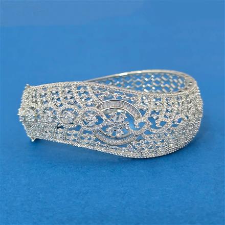 Cubic Zirconia Openable Kada With Rhodium 2 Tone Plating
