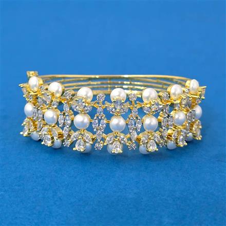Cubic Zirconia Moti Kada With Mehndi 2 Tone Rhodium Plating