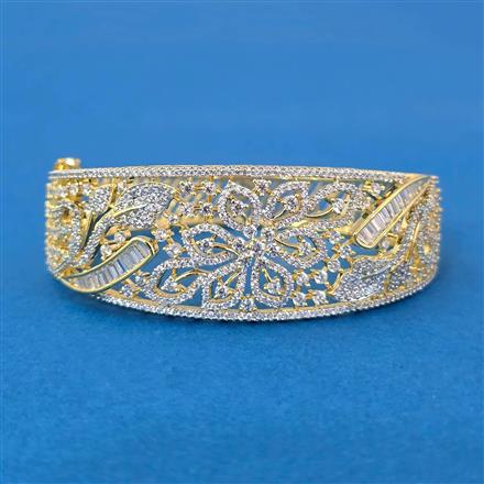 Cubic Zirconia Openable Kada With Rhodium 2 Tone Plating