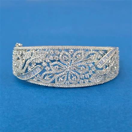 Cubic Zirconia Openable Kada With Rhodium 2 Tone Plating