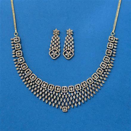 Cubic Zirconia Classic Necklace With Mehndi 2 Tone Rhodium Plating