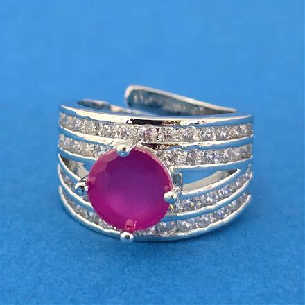 Cubic Zirconia Adjustable Ring With Rhodium Plating