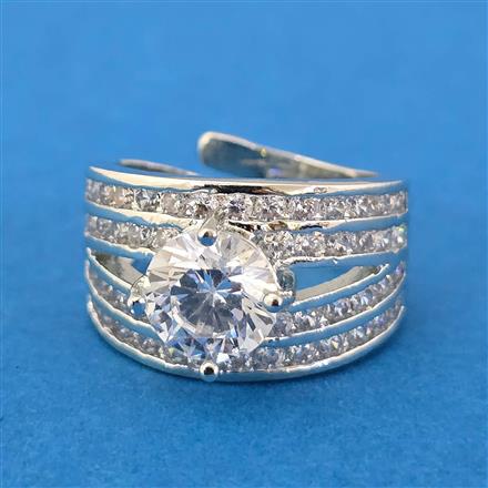 Cubic Zirconia Adjustable Ring With Rhodium Plating