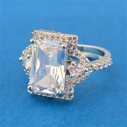 Cubic Zirconia Adjustable Ring With Rhodium Plating