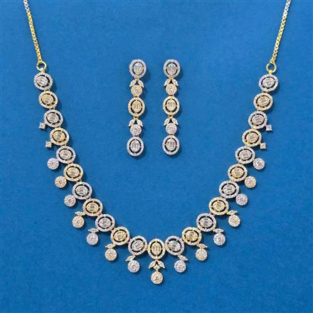 Cubic Zirconia Delicate Necklace With Rhodium 2 Tone Plating