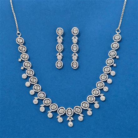 Cubic Zirconia Delicate Necklace With Rhodium 2 Tone Plating