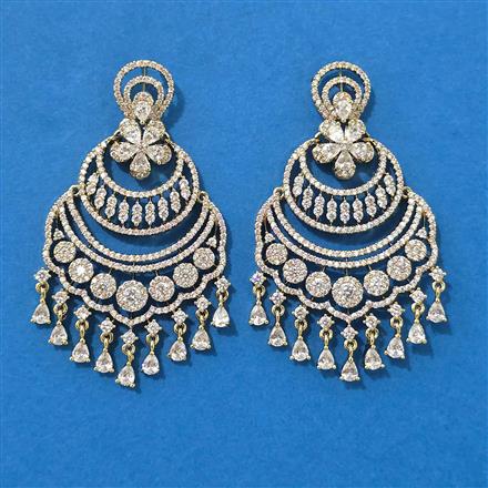 Cz Classic Earring With Mehndi 2 Tone Rhodium Plating