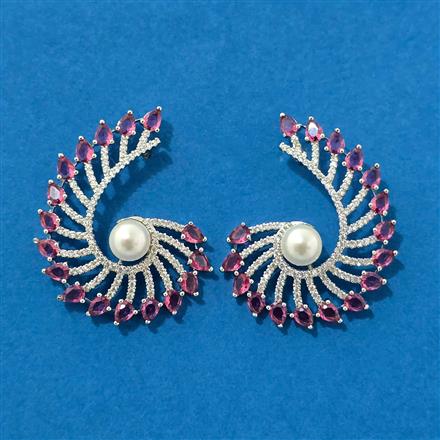 Cz Moti Earring With Rhodium Plating