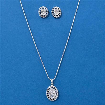 American Diamond Classic Pendant Set With Rhodium Plating