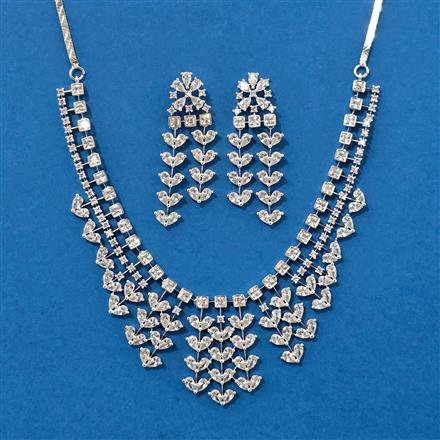 Cz Classic Necklace Set With Rhodium Plating
