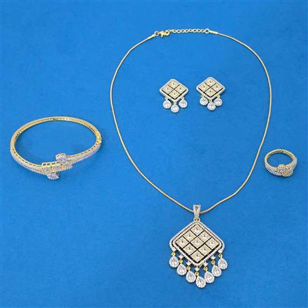 Cz Combo Pendant Set With 2 Tone Plating