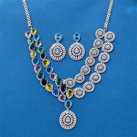 Cz Classic Necklace Set With Rhodium Plating