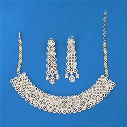 Cz Classic Necklace Set With 2 Tone Rhodium Plating