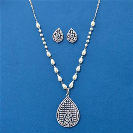 American Diamond Moti Pendant Set With Rhodium Plating