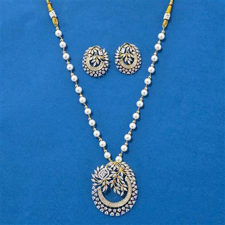 American Diamond Classic Pendant Set With 2 Tone Rhodium Plating