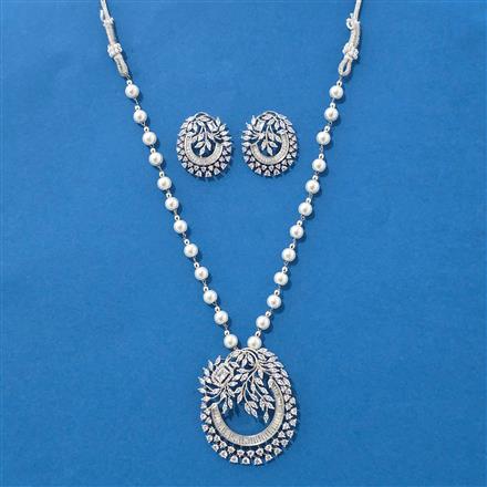 American Diamond Classic Pendant Set With 2 Tone Rhodium Plating