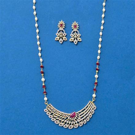 American Diamond Moti Pendant Set With 2 Tone Plating