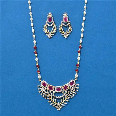 American Diamond Moti Pendant Set With 2 Tone Plating