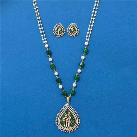 American Diamond Classic Pendant Set With 2 Tone Plating