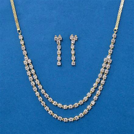 American Diamond Delicate Necklace Set With 2 Tone Rhodium Plating