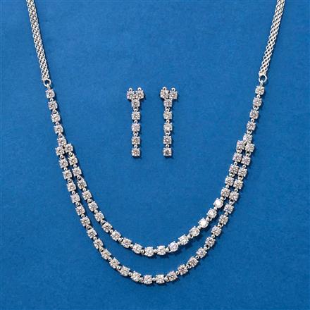 American Diamond Delicate Necklace Set With 2 Tone Rhodium Plating