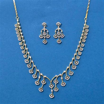 Cz Classic Necklace Set With 2 Tone Rhodium Plating