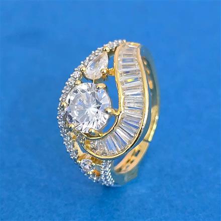 Cz Adjustable Ring With 2 Tone Rhodium Plating