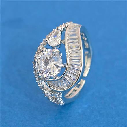 Cz Adjustable Ring With 2 Tone Rhodium Plating