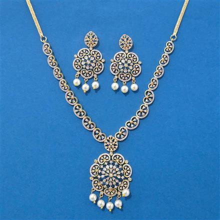 Cz Classic Necklace Set With Black Rose 2 Tone Rhodium Plating