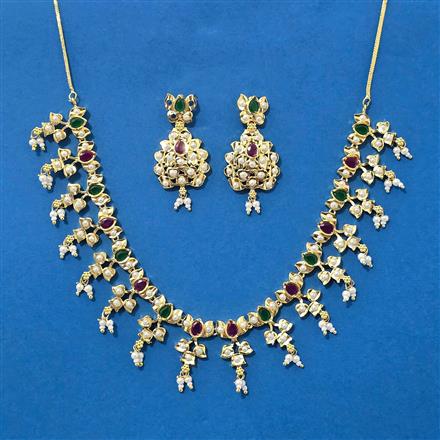 Cz Moti Necklace Set With Gold Plating