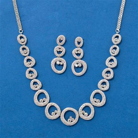 American Diamond Classic Necklace Set With 2 Tone Rhodium Plating