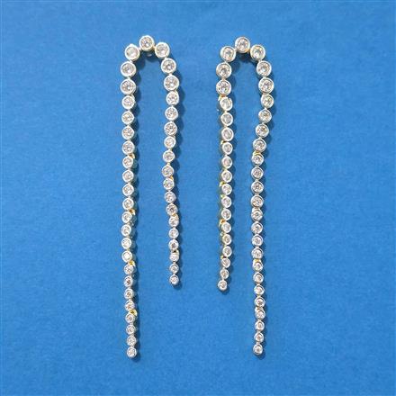 Cz Long Earring With 2 Tone Rhodium Plating