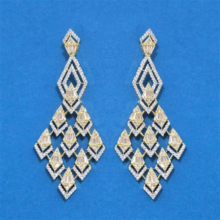 Cz Classic Earring With Mehndi 2 Tone Rhodium Plating