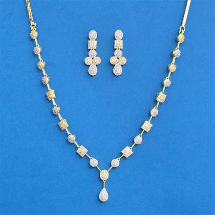 Cz Classic Necklace Set With Mehndi 2 Tone Rhodium Plating