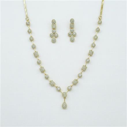 Cz Classic Necklace Set With Mehndi 2 Tone Rhodium Plating