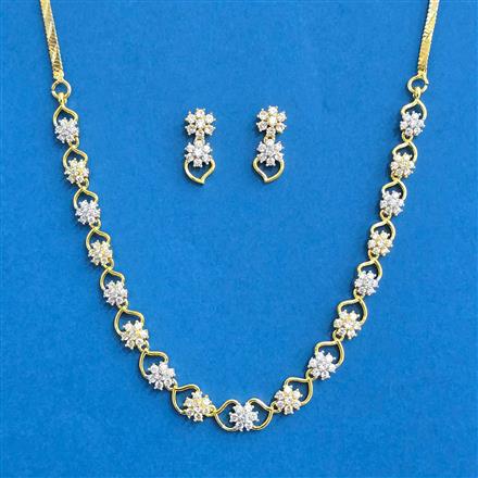 Cz Classic Necklace Set With 2 Tone Rhodium Plating