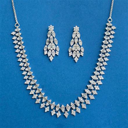 Cz Classic Necklace Set With 2 Tone Rhodium Plating