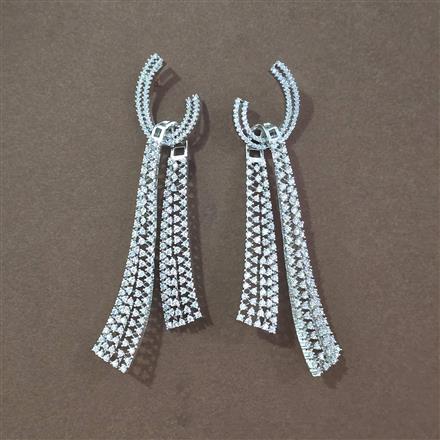 Cz Classic Earring With Mehndi 2 Tone Rhodium Plating