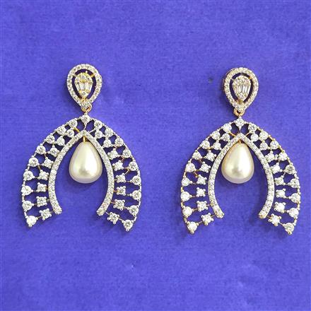 Cubic Zirconia Classic Earring With Mehndi 2 Tone Rhodium Plating