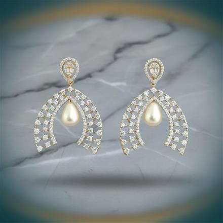 Cubic Zirconia Classic Earring With Mehndi 2 Tone Rhodium Plating