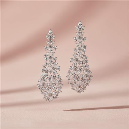 Cubic Zirconia Classic Earring With 2 Tone Rhodium Plating