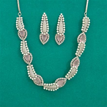 American Diamond Moti Necklace With Rhodium Plating