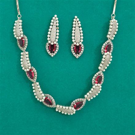 American Diamond Moti Necklace With Rhodium Plating