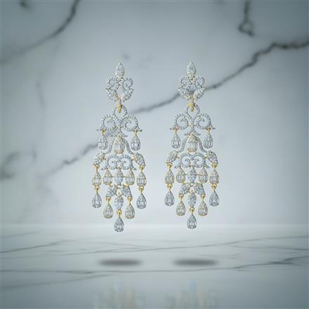 Cz Classic Earring With Mehndi 2 Tone Rhodium Plating