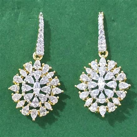 Cubic Zirconia Classic Earring With Mehndi 2 Tone Rhodium Plating