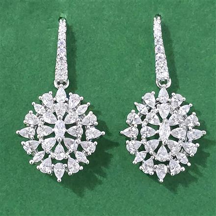 Cubic Zirconia Classic Earring With Mehndi 2 Tone Rhodium Plating