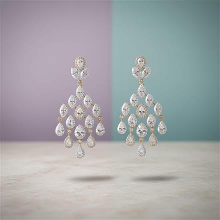 Cz Classic Earring With Mehndi 2 Tone Rhodium Plating