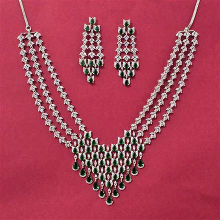 Cz Classic Necklace Set With Rhodium Plating