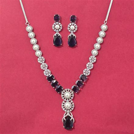 Cz Moti Necklace Set With Rhodium Plating