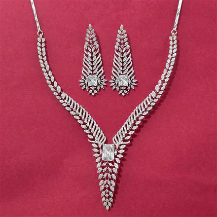 Cz Classic Necklace Set With Rhodium Plating